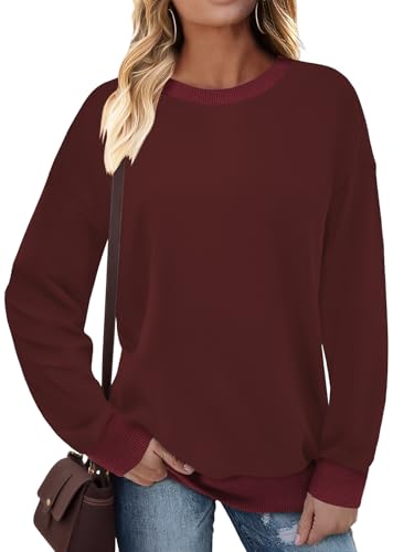 Cuptacc Pullover Damen 2025 Mode Schickes Weihnachten Sweatshirt Damen Casual Kastenform Abgesetzte Sassy Thermo Große Größen Tunika Rotwein S Klein von Cuptacc