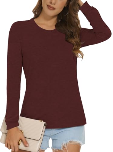 Cuptacc Pullover Damen Basic Oversized 2025 Mode Casual Locker Herbst Winter Langarm T Shirt Rundhals Einfarbig Pullover Damen Weinrot S Klein von Cuptacc