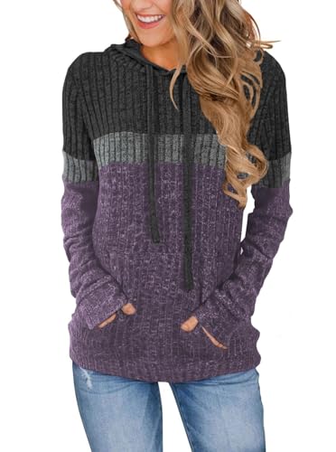 Cuptacc Pullover Damen Elegant Kapuzenpulli Damen Hoodie Coole Kapuzenpullover Basic Women's Sweaters Grauviolett XXL 50-52 von Cuptacc