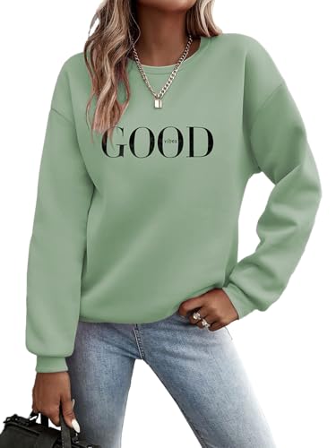 Cuptacc Pullover Damen Elegant Langarm Sweatshirt Damen Rundhals Color Block Oberteile Baumwolle Locker Pulli Green Groß L 42-44 von Cuptacc