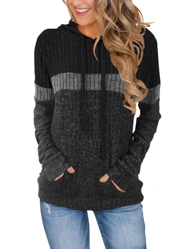 Cuptacc Pullover Damen Herbst Damenpullover Langarm Elegant Oberteile Ausgefallene Langarmshirt Basic Tops Schwarzgrau L 42-44 von Cuptacc