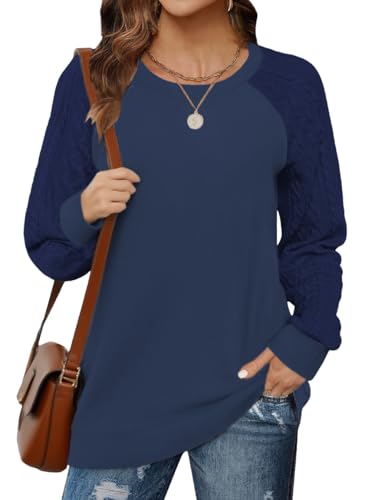 Cuptacc Pullover Damen Herbst Elegante Oberteile Damen Spitzen Top Stricklangarm Einfarbig Sweater Dunkelblau XL 46-48 von Cuptacc