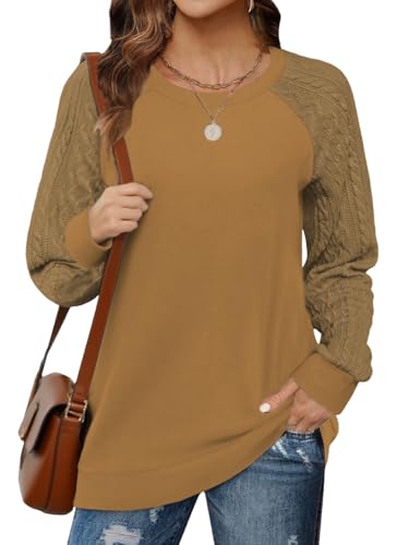 Cuptacc Pullover Damen Herbst Elegante Oberteile Damen Stricklangarm Einfarbig Spitzen Top Mode Khaki Klein S 34-36 von Cuptacc