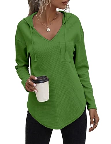 Cuptacc Pullover Damen Herbst Hoodies Plus Size Bekleidung Damen Mode Langarm Tshirt Gestalten Kordelzug Kapuzenpullover Avocado grün XL von Cuptacc