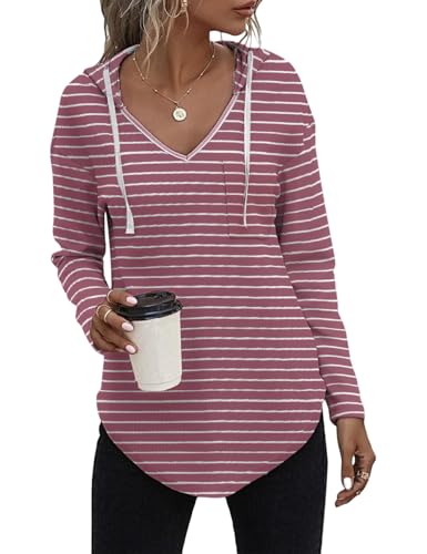 Cuptacc Pullover Damen Herbst Hoodies Plus Size Bekleidung Damen Mode Langarm Tshirt Gestalten Kordelzug Kapuzenpullover Rosa Weiße Streifen M von Cuptacc
