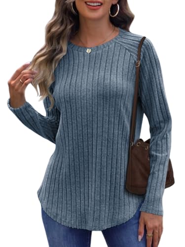 Cuptacc Pullover Damen Herbst Eleganter Oberteile Damen Moderne Langarmshirt Locker Longpullover Winter Frauen Kleidung Blau S 34-36 von Cuptacc