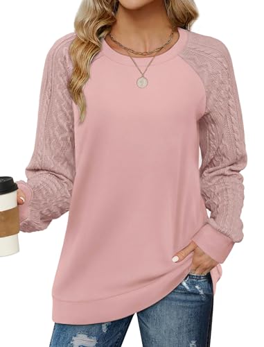Cuptacc Pullover Damen Herbst Sweatshirt Elegant Rundhals Strick Langarm Tops Herbst Fashion Dunkelrosa XL 46-48 von Cuptacc
