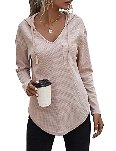 Cuptacc Pullover Damen Kapuzenpullover Oversize Weich Langarmshirt Bluse Tunika Sweatshirt Oberteile Damen Mode Bequem Hoodie Aprikose 2XL von Cuptacc