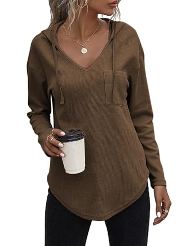 Cuptacc Pullover Damen Kapuzenpullover Oversize Weich Langarmshirt Bluse Tunika Sweatshirt Oberteile Damen Mode Bequem Hoodie Dunkelbraun XL von Cuptacc