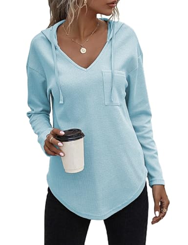 Cuptacc Pullover Damen Kapuzenpullover Oversize Weich Langarmshirt Bluse Tunika Sweatshirt Oberteile Damen Mode Bequem Hoodie Himmelblau XL von Cuptacc