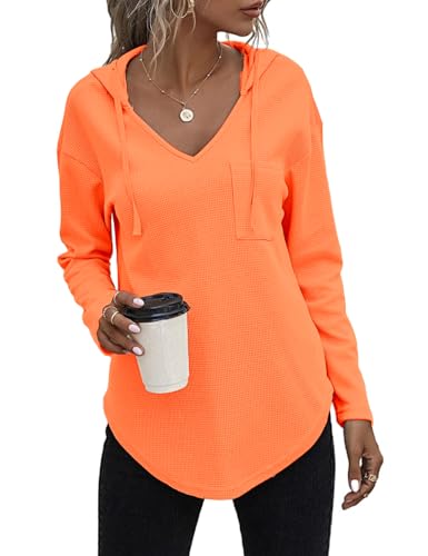 Cuptacc Pullover Damen Kapuzenpullover Oversize Weich Langarmshirt Bluse Tunika Sweatshirt Oberteile Damen Mode Bequem Hoodie Leuchtorange XL von Cuptacc