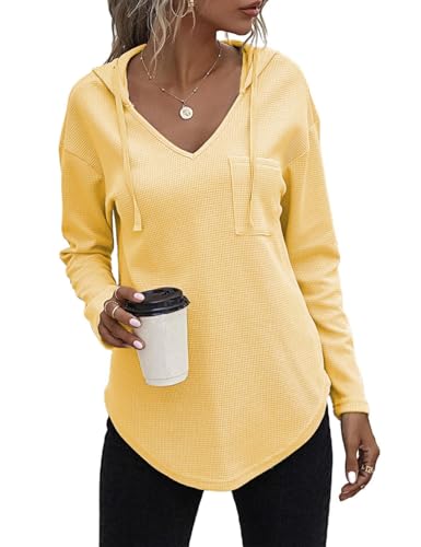 Cuptacc Pullover Damen Kapuzenpullover Oversize Weich Langarmshirt Bluse Tunika Sweatshirt Oberteile Damen Mode Bequem Hoodie Maisgelb 2XL von Cuptacc