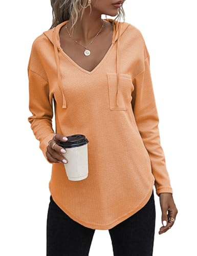 Cuptacc Pullover Damen Kapuzenpullover Oversize Weich Langarmshirt Bluse Tunika Sweatshirt Oberteile Damen Mode Bequem Hoodie Orange 2XL von Cuptacc