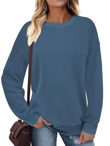 Cuptacc Pullover Damen Kontrast Panel Casual Kastenform Abgesetzte Sassy Thermo Große Größen Tunika 2025 Mode Schickes Neujahr Sweatshirt Damen Dunstblau L Groß von Cuptacc