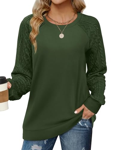 Cuptacc Pullover Damen Langarm Sweatshirt Ohne Kapuze 2024 Strick Rundhals Winter Mode Basic Dunkelgrün XL 46-48 von Cuptacc