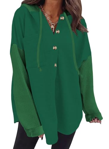 Cuptacc Pullover Damen Langarm V Ausschnitt Beheizbarer Hoodie Winter Causal Basic Lamgarmshirt Tunika Oversized Pulli Dunkel Grün, Groß L 42-44 von Cuptacc