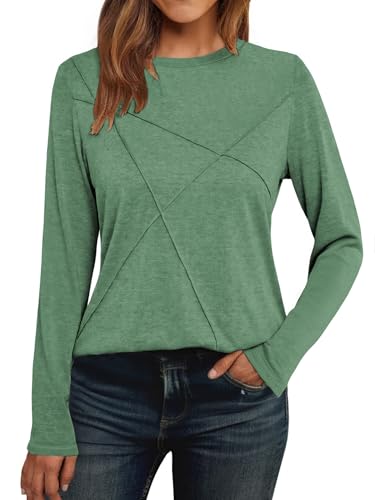Cuptacc Pullover Damen Langarmshirt Damen Langarm Casual Top Mit Falten Schlanke Passform Leicht Hellgrün,Mittel M 38-40 von Cuptacc