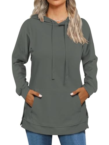 Cuptacc Pullover Damen Mit Kapuze Hoodie Damen Mit Tasche Seitenschlitze Oberteile Herbst Lässig Mode Dunkelgrau Klein S 34-36 von Cuptacc