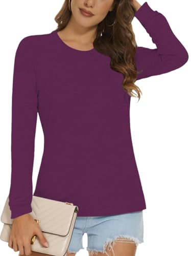 Cuptacc Pullover Damen Oversized Weihnachten Basic Langarmshirt Rundhals Loose Lang Tops Ohne Kapuze Teenager Lässig Bequem Oberteile Lila XXL von Cuptacc