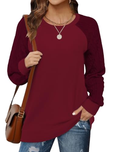 Cuptacc Pullover Damen Sweatshirt Elegant Rundhals Bluse Strick Langarm Tops Herbst Fashion Lila Rot Groß L 42-44 von Cuptacc