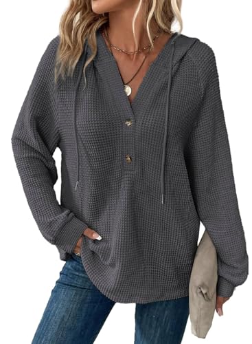 Cuptacc Pullover Damen V Ausschnitt Gestricktes Drawstring Hoodie Pullover Lose Luftig Lässig Kapuzenpullover Einfarbig Knöpfen Top Mit Drawstring Dunkelgrau L Cuptacc Pullover Damen V Ausschnitt Gestricktes Drawstring Hoodie Pullover Lose Luftig Lässig Kapuzenpullover Einfarbig Knöpfen Top Mit Drawstring Dunkelgrau L von Cuptacc