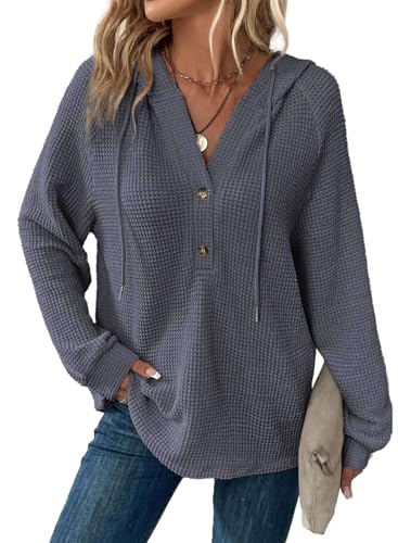 Cuptacc Pullover Damen V Ausschnitt Gestricktes Drawstring Hoodie Pullover Lose Luftig Lässig Kapuzenpullover Einfarbig Knöpfen Top Mit Drawstring Grau Plus Size XXXL Cuptacc Pullover Damen V Ausschnitt Gestricktes Drawstring Hoodie Pullover Lose Luftig Lässig Kapuzenpullover Einfarbig Knöpfen Top Mit Drawstring Grau Plus Size XXXL von Cuptacc