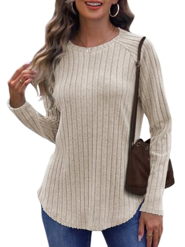 Cuptacc Pullover Damen Winter Oberteile Elegant Tunika Langarm Basic Damenpullover Rundhals Langarmshirt Modern Kleidung Marillenfarb M 38-40 von Cuptacc