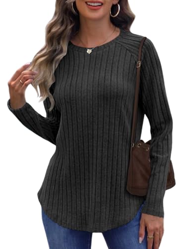 Cuptacc Pullover Für Damen Herbst Tunika Damen Langarm Elegant Longpullover Modern Sweatshirt Lässig Bekleidung Dunkelgrau L 42-44 von Cuptacc