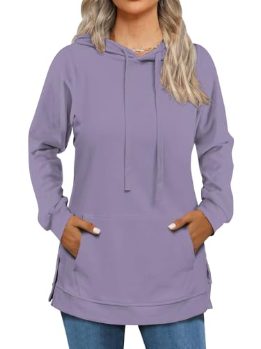 Cuptacc Pullover Für Damen Kapuzenpullover Damen Hoodie Mit Tasche Seitenschlitze Lässig Einfarbig Oberteile Lila Mittel M 38-40 von Cuptacc