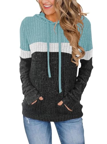 Cuptacc Pullover Für Damen Locker Sweatshirt Damen Essentials Hoodie Leicht Longpullover Basic Tops Blaugrüngrau XXL 50-52 von Cuptacc