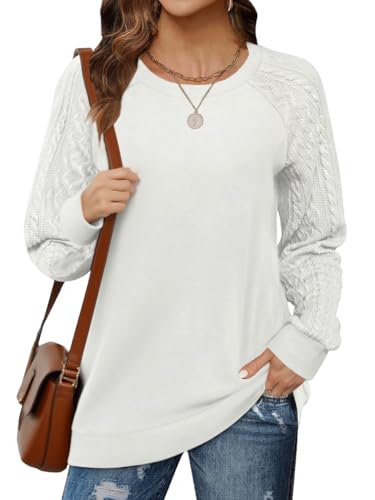 Cuptacc Pullover für Damen Elegant Basic Langarmshirt Damen Rundhals Herbst Winter Mode Tops Weiß Groß L 42-44 von Cuptacc