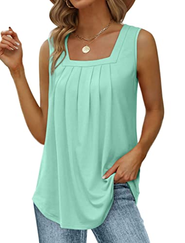 Cuptacc Shirts Damen Sommer Ausgehen Top Damen Zierlich Shirts Strandwear Wie Party Quadratischer Hals Womens Camis Seegrün Klein S 34-36 von Cuptacc