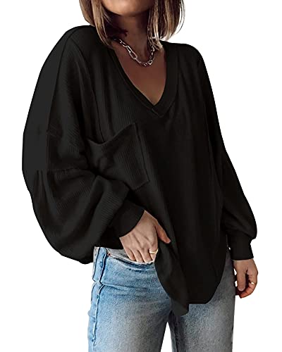 Cuptacc Sweatshirt Damen 2023 Herbst Große Größen Bekleidung Damen Mode Langarm Einfarbig Tshirt Gestalten Black S von Cuptacc