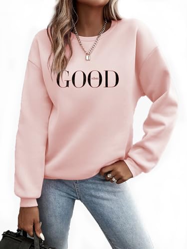 Cuptacc Sweatshirt Damen Los Angeles Pullover Herbst Farbblock Langarmshirt Damen Oberteile Elegant Rundhal Fishion Tshirt Pulli LightPink 2XL 50-52 von Cuptacc