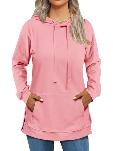 Cuptacc Sweatshirt Damen Mit Kapuze Kapuzenpullover Hoodies Für Damen Mit Taschen Seitenschlitze Lässig Top Rosa Mittel M 38-40 von Cuptacc