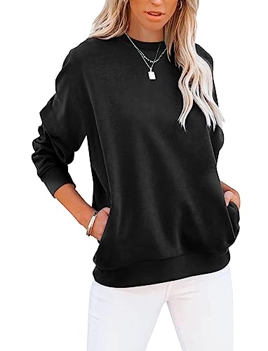 Cuptacc Sweatshirt Damen Pullover Herbst Langarmshirt Damen Oberteile Elegant Rundhal Fashion Tshirt Pulli Schwarz XL 46-48 von Cuptacc