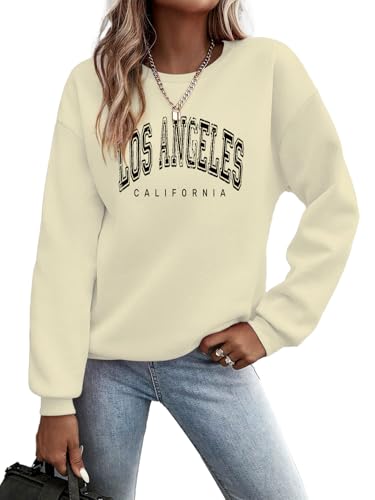 Cuptacc Sweatshirt Damen Pullover Herbst Langarmshirt Damen Oberteile Elegant Rundhal Fishion Tshirt Pulli Beige 2XL 50-52 von Cuptacc