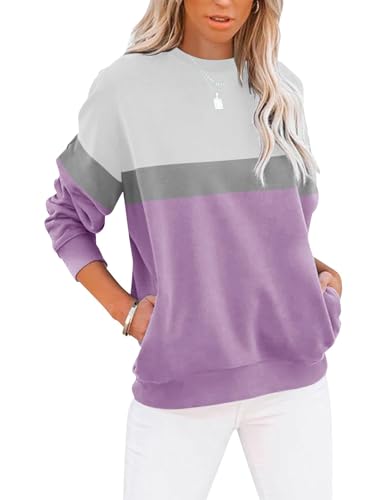 Cuptacc Sweatshirt Damen Pullover Herbst Langarmshirt Damen Oberteile Elegant Rundhal Fishion Tshirt Pulli Lila XL 46-48 von Cuptacc