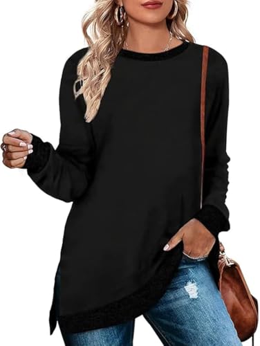 Cuptacc Sweatshirt Damen Rundhalsausschnitt Langarmshirts Herbstoutfits 2023 Schwarz XL 46-48 von Cuptacc