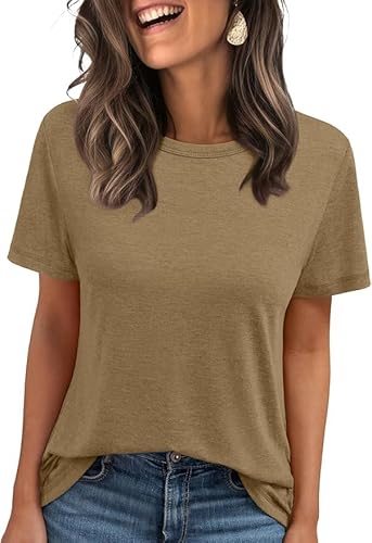 Cuptacc T-Shirt Damen Tops Für Damen Sommer Basic Bluse Kurzarm Rundhalsausschnitt Tank Top Kaffeegrau Mittel M 38-40 von Cuptacc