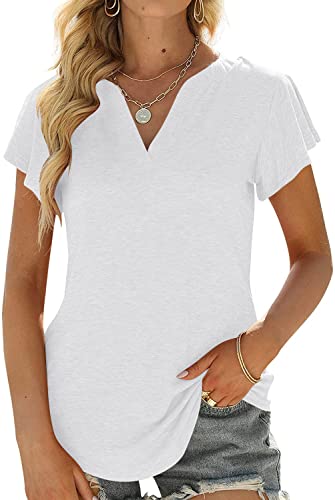 Cuptacc T-Shirt Damen Tunika V-Ausschnitt Damen Blusen Kurzarm Sommer Sexy Tops Damen Flügelärmeln Oberteile Blusen Freizeit Shirts Cremeweiß Mittel M 38-40 von Cuptacc