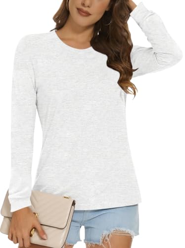 Cuptacc T Shirt Langarm Damen Mit Rundhalsausschnitt Basic Einfarbig Sommer Langarm Pullover Casual Elegant Locker Langarmshirt Damen Weiß M Mittel von Cuptacc