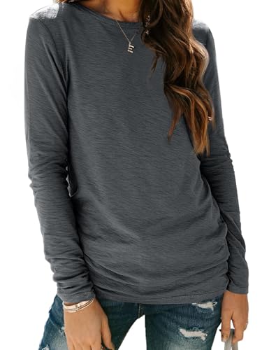 Cuptacc T-Shirts Für Damen Basic Langarmshirt Damen Locker Oberteile Herbst Frauen Kleidung Casual Tops Dunkelgrau M 38-40 von Cuptacc