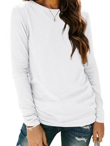 Cuptacc T-Shirts Für Damen Langarmshirt Basic Longsleeve Damen Oberteil Herbst Bluse Langarm Weiß Tops Weiss L 42-44 von Cuptacc