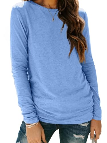 Cuptacc T-Shirts Für Damen Tunika Shirts Basic Longsleeve Damen Oberteil Herbst Bluse Langarm Casual Tops Himmelblau M 38-40 von Cuptacc