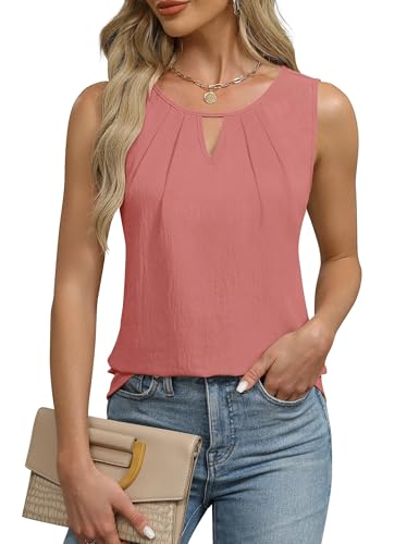 Cuptacc Tank Top Damen Ärmellos V-Ausschnitt Blusentop Damen Sommer Casual Einfarbig Basic Tanktops Frauen Rosa, XL 46-48 von Cuptacc