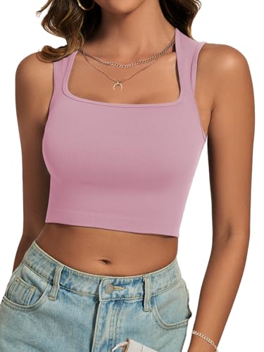 Cuptacc Tank Top Damen Sommer Eckigem Ausschnitt Classics Crop Tops Damen Bauchfreie Elegant Casual Business Shirt Ladies Hellrosa Mittel M 38-40 von Cuptacc