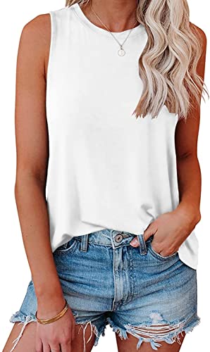 Cuptacc Tank Top Damen Sommer Rundhals Locker Einfarbig Tops Atmungsaktiv Freizeit Ärmellose Bluse Damen Weiß Mittel M 38-40 von Cuptacc