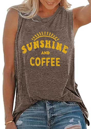 Cuptacc Tank Top Damen Sommer Rundhals Locker Kaffee Muster Ärmellose Tshirt Atmungsaktiv Freizeit Top Damen Coffee Mittel M 38-40 von Cuptacc