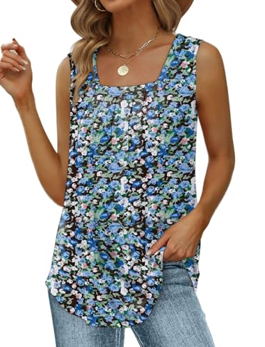 Cuptacc Top Damen Casual Ärmellose Tunika Sommer Tops Loose Fit Blusen & Tuniken Für Damen Schwarz Blau Geblümt Groß L 42-44 von Cuptacc